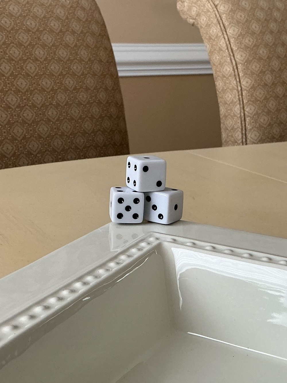 Large Stacked Game Night Dice Platter Decoration -  WHITE 🎲